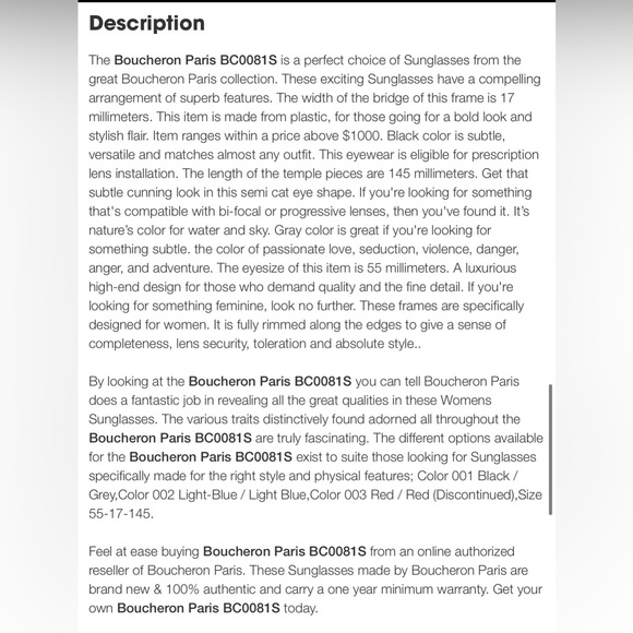 🏆Boucheron BC0081S, 002‼️Size 53-21-145, made in France 🇫🇷 100% Authentic - Picture 11 of 16